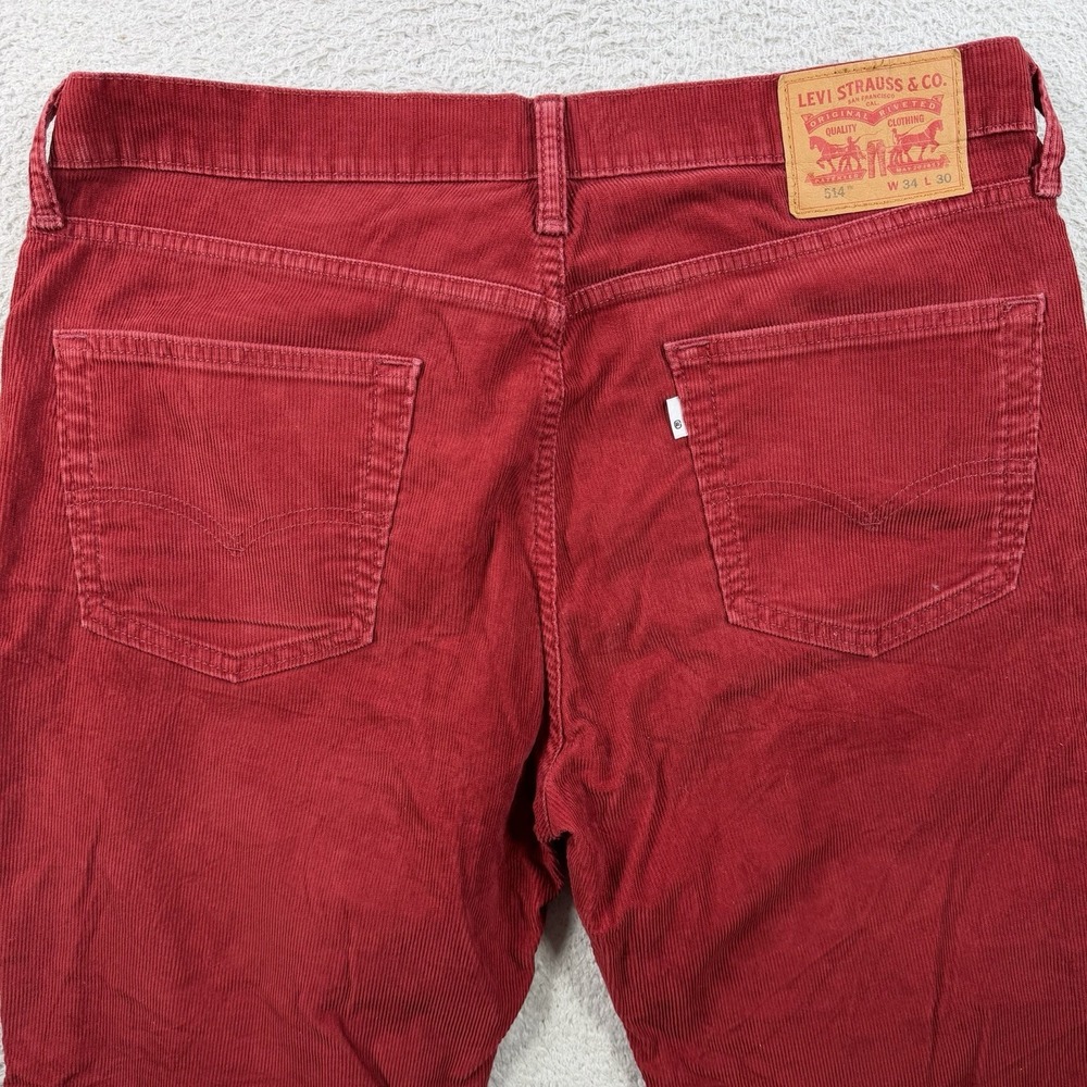Levis 514 Corduroy Pants Mens 34x30 (Fit 34x28) Red Straight Leg Casual Stretch